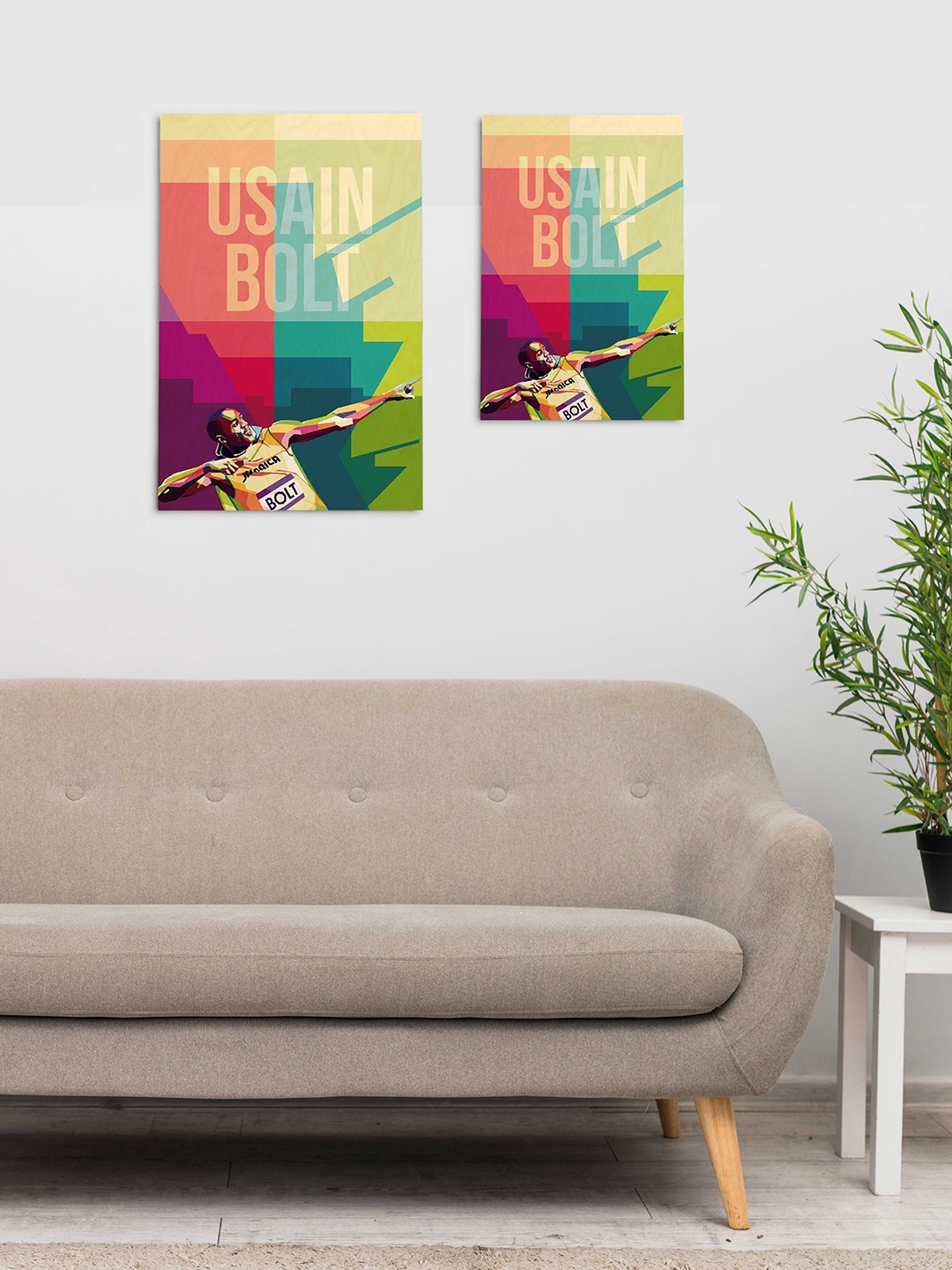 

Bigsmall Multicoloured Usain Bolt Wooden Wall Art, Multi