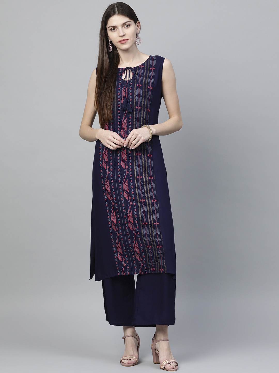 

ZIYAA Women Navy Blue & Red Printed Straight Kurta