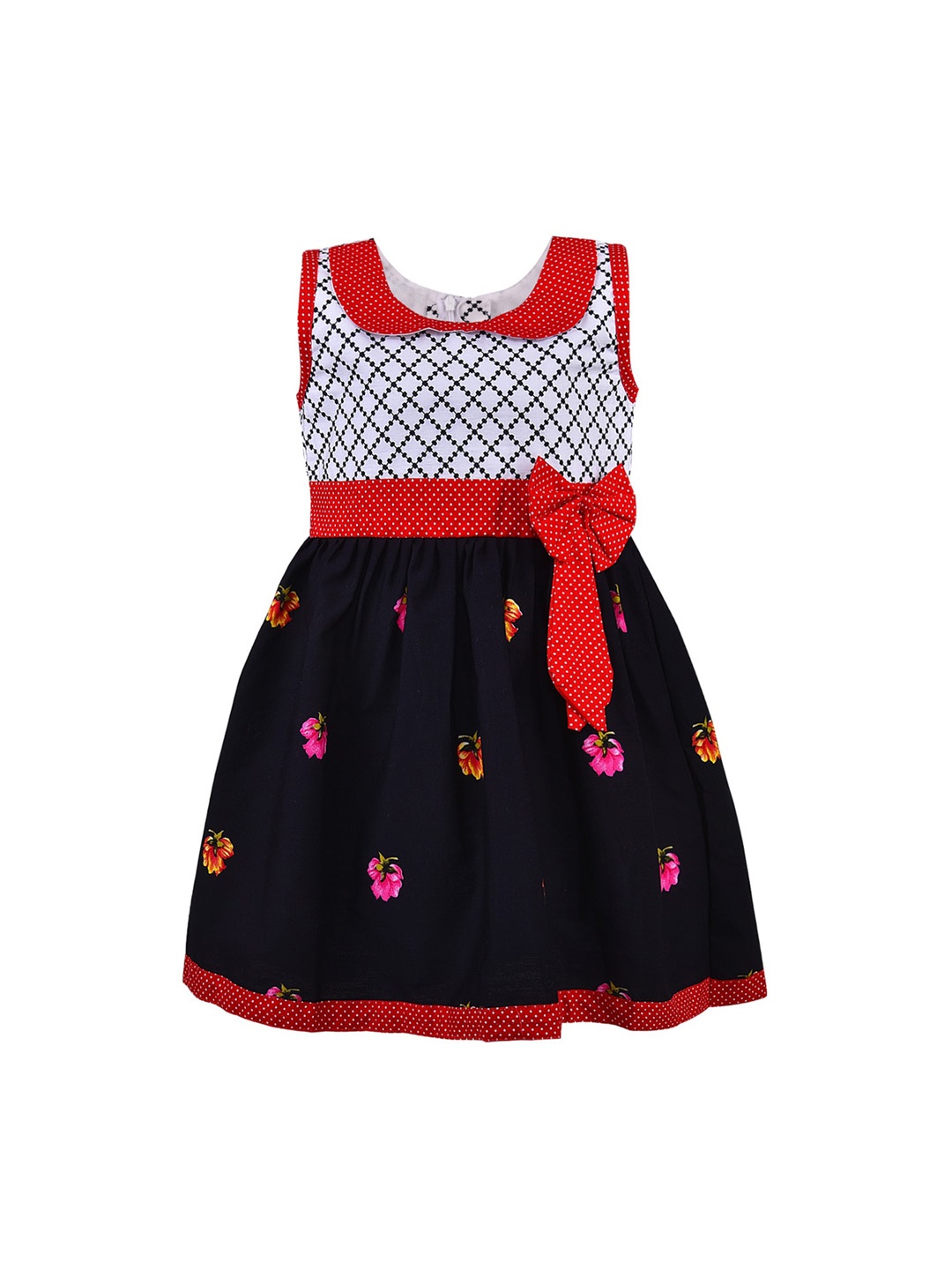 

Wish Karo Girls Red & Navy Blue Printed Fit and Flare Dress