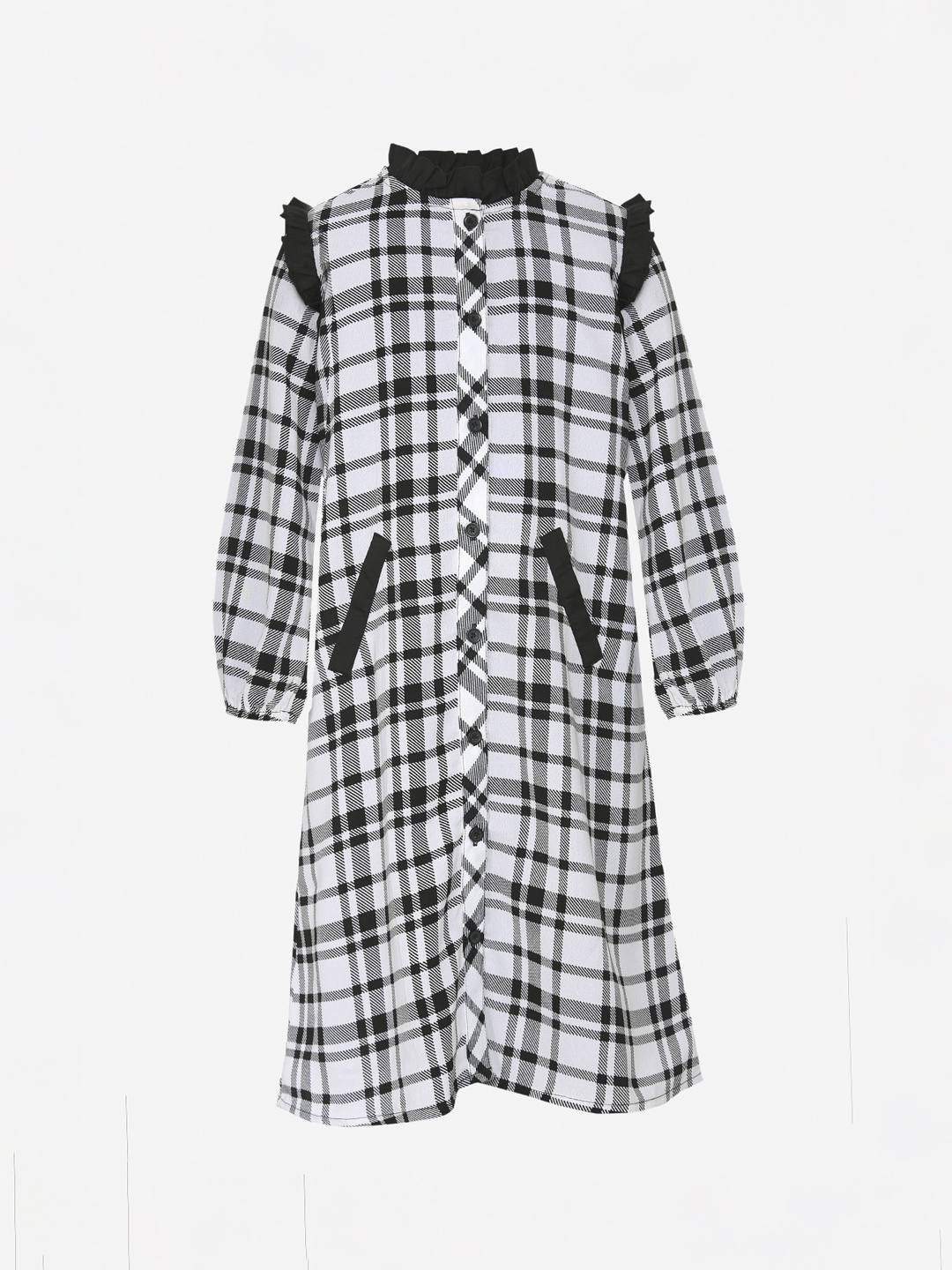 

luyk Girls White & Black Checked A-Line Dress