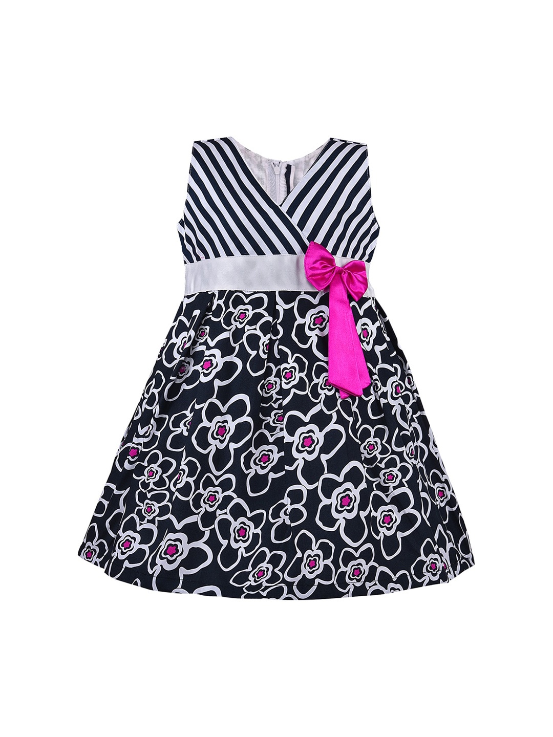 

Wish Karo Girls Navy Blue & White Printed Fit and Flare Dress