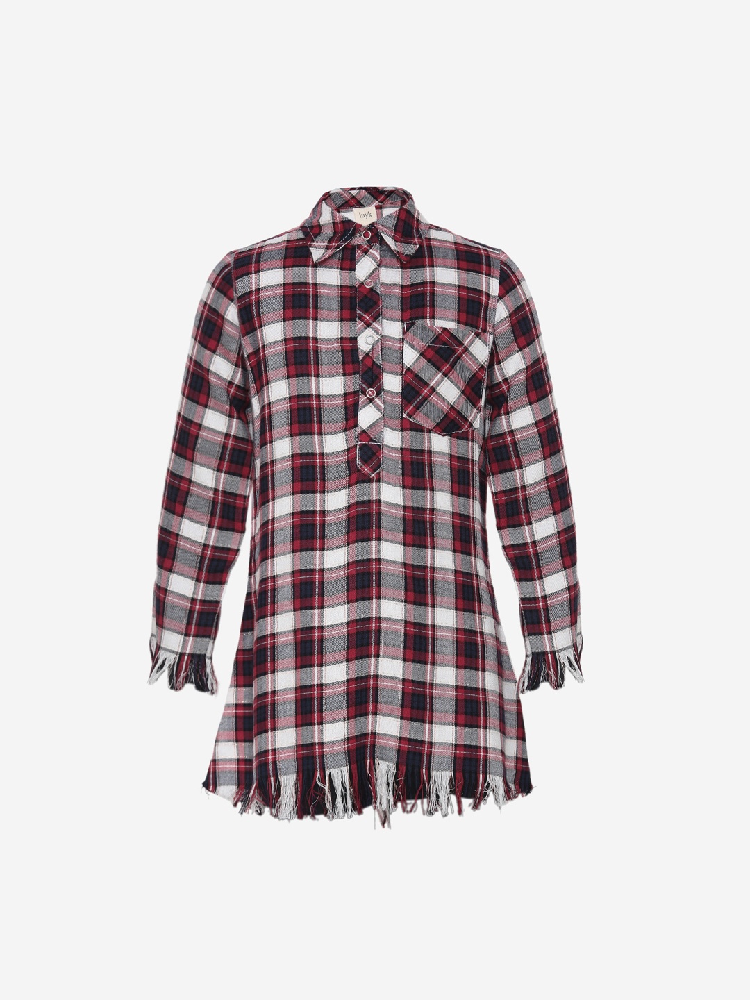 

luyk Girls Maroon & White Checked Shirt Dress