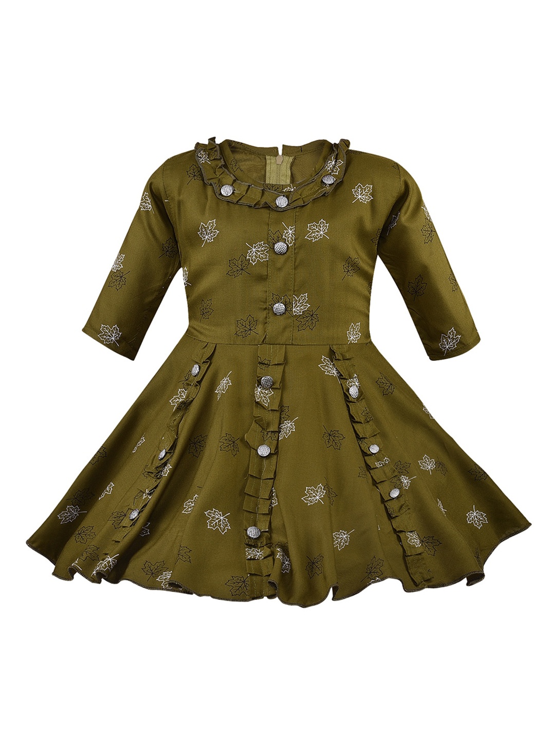 

Wish Karo Girls Olive Green & White Floral Print Fit and Flare Dress