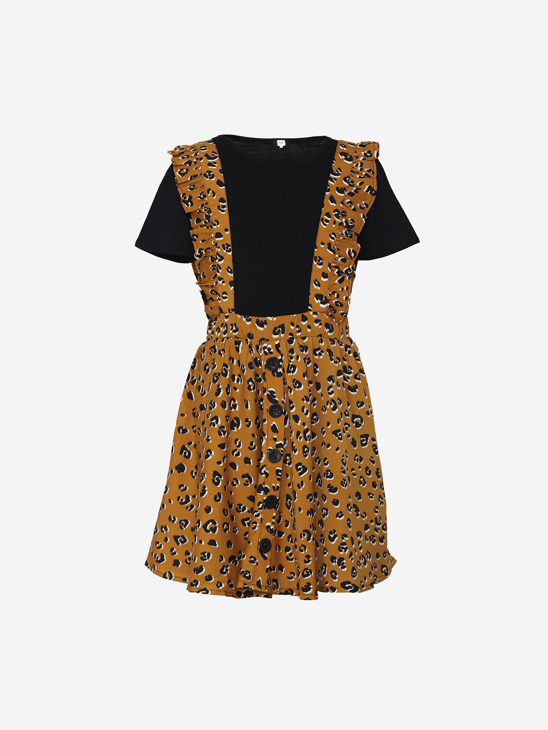 

luyk Girls Mustard Yellow & Black Animal Print A-Line Dress