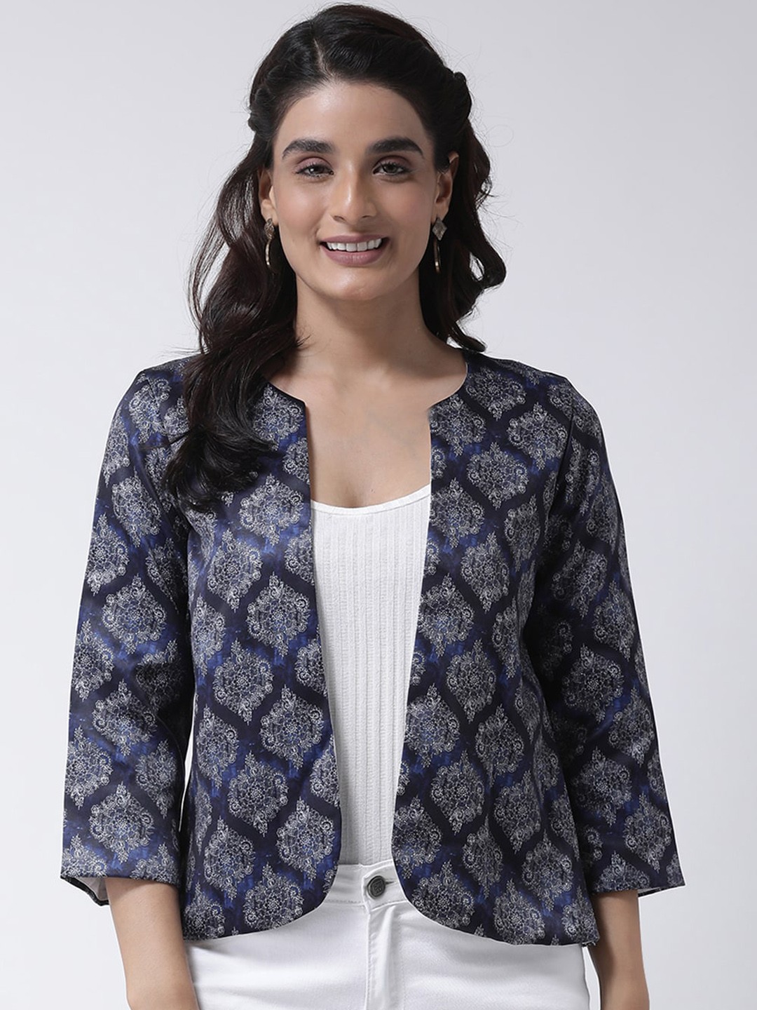 

Hangup Women Blue Printed Open Front Jacket