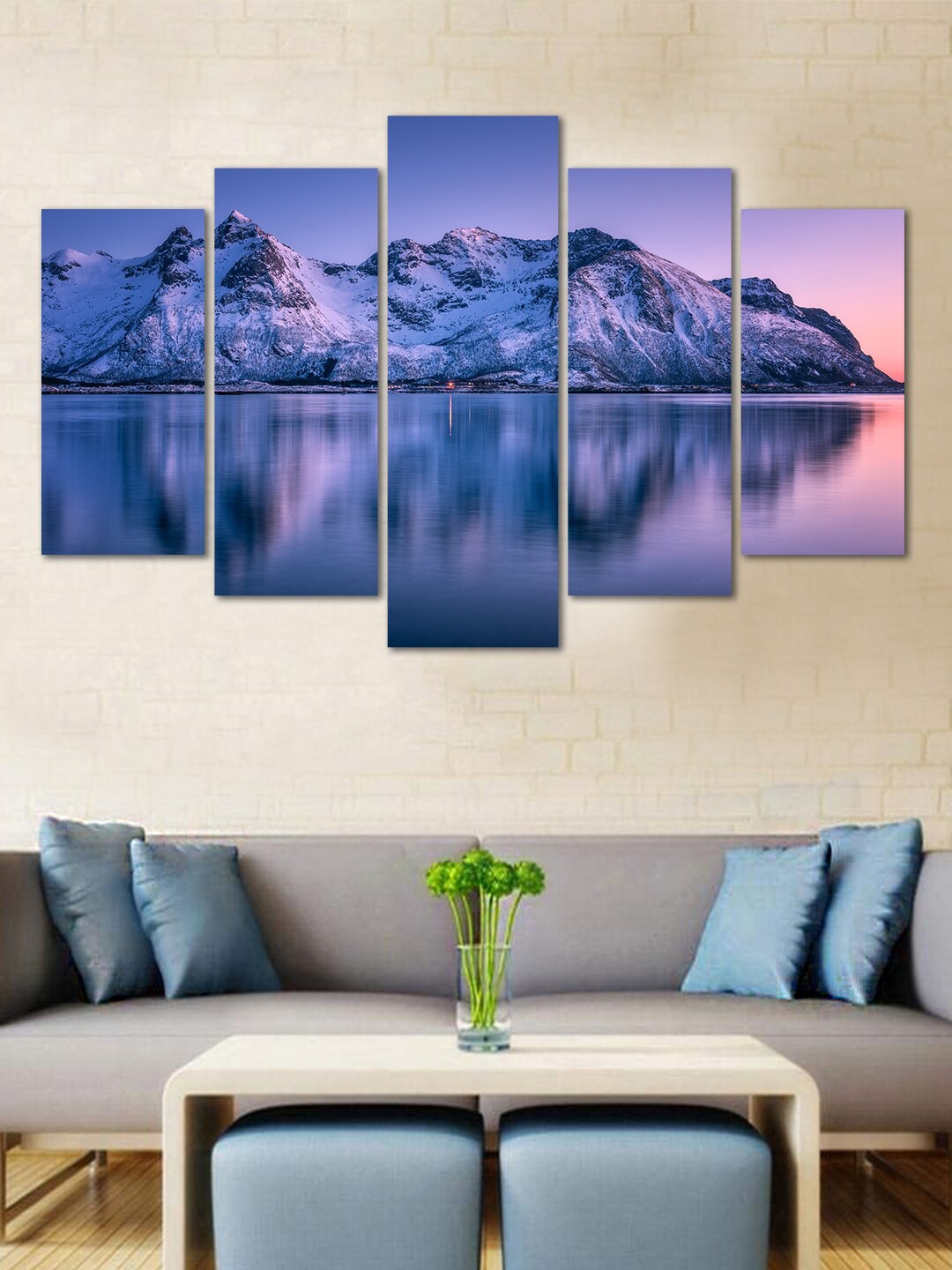 

WENS Blue 5 Panelled Snow On Mountain Velvet Laminated Wall Art