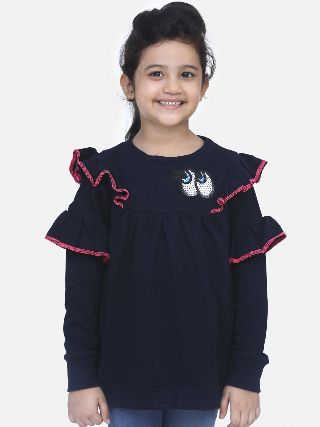 

LilPicks Girls Navy Blue Solid Sweatshirt