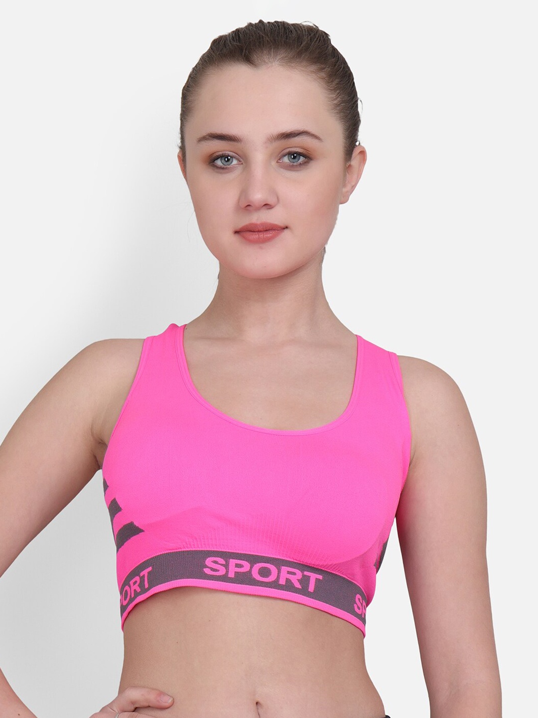 

Lebami Pink Self Design Non-Wired Lightly Padded Sports Bra Sport Bra_H.Piink_30A