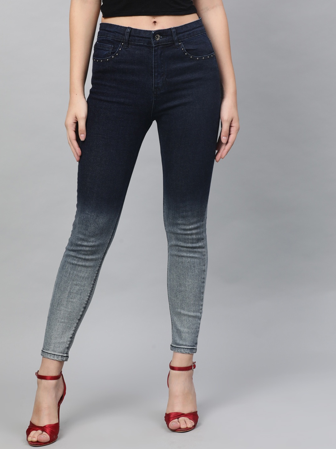 

STREET 9 Women Blue Skinny Fit Mid-Rise Clean Look Stretchable Ombre Cropped Jeans