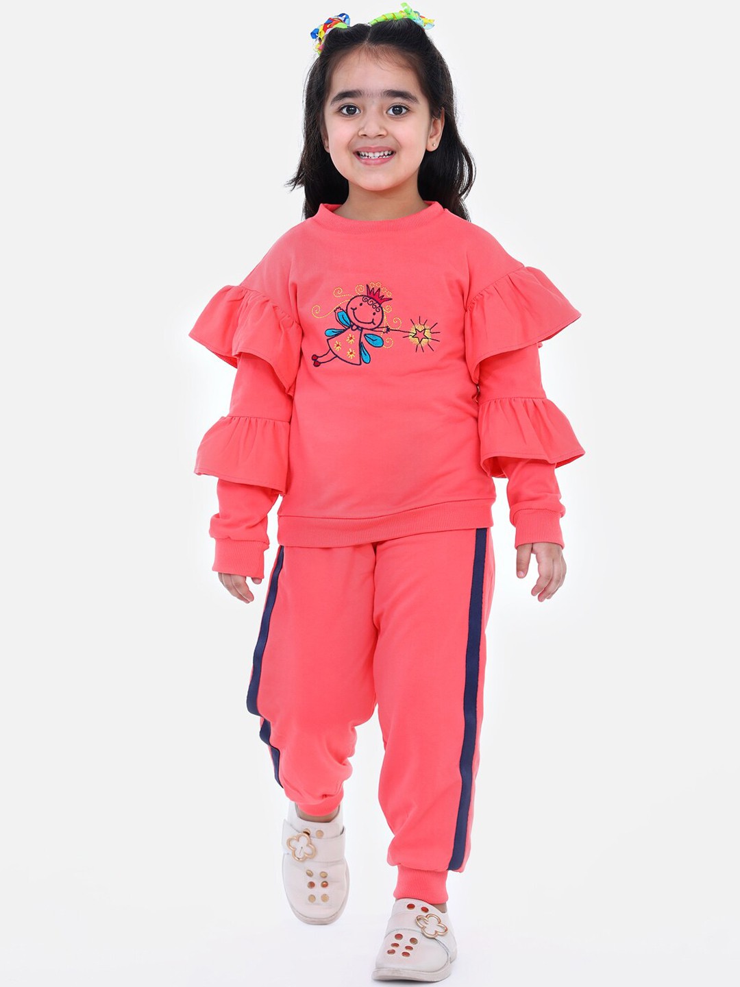 

LilPicks Girls Coral Solid Top with Trousers