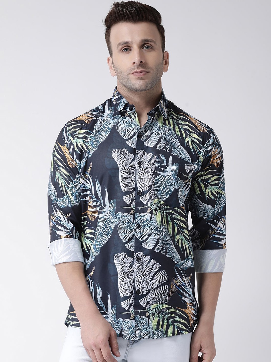 

Hangup Men Navy Blue & Grey Slim Fit Printed Casual Shirt