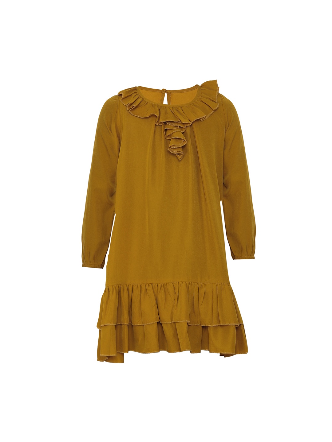 

luyk Girls Mustard Solid Drop-Waist Dress