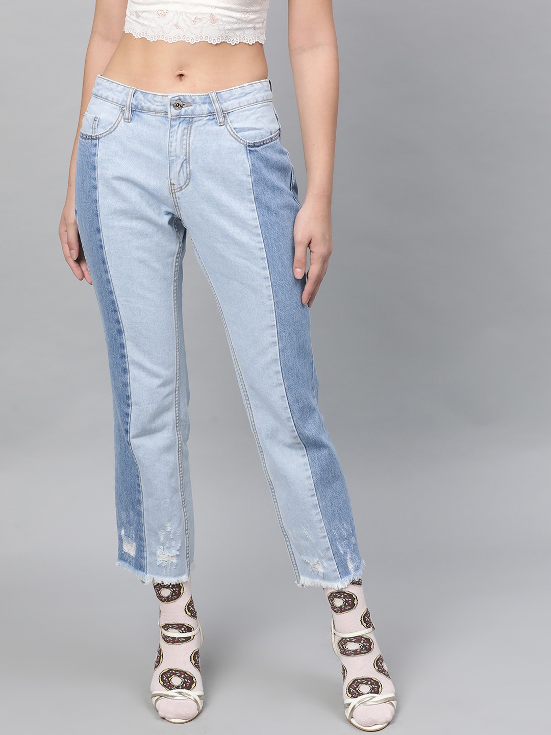 

STREET 9 Women Blue Straight Fit Mid-Rise Clean Look Stretchable Cropped Jeans