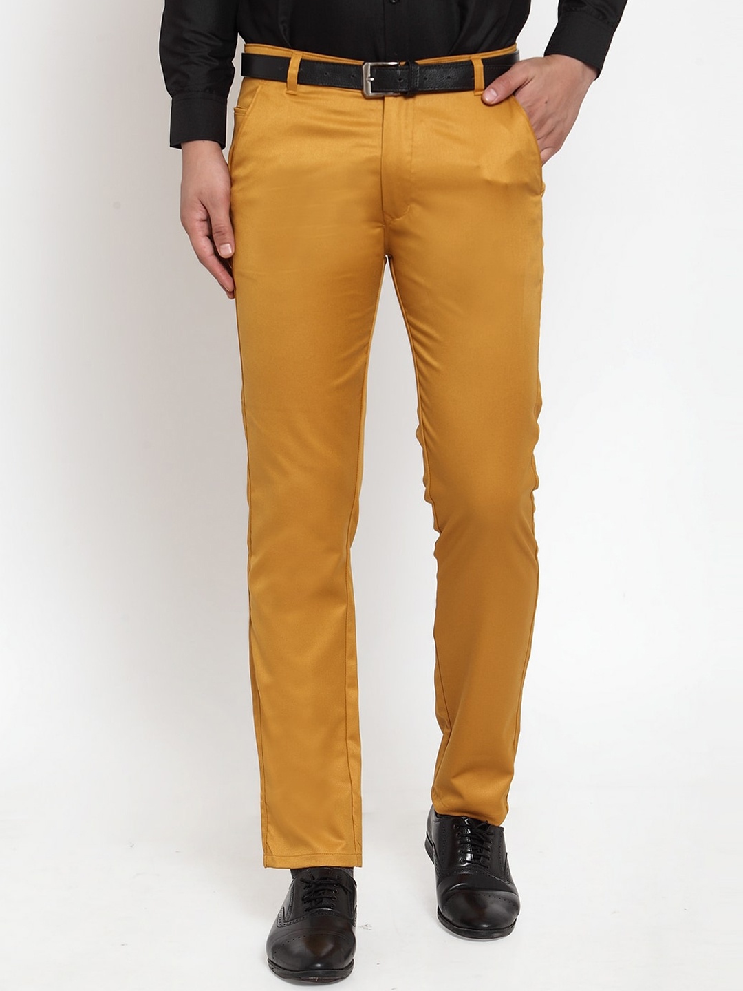 

JAINISH Men Mustard Yellow Smart Slim Fit Solid Formal Trousers
