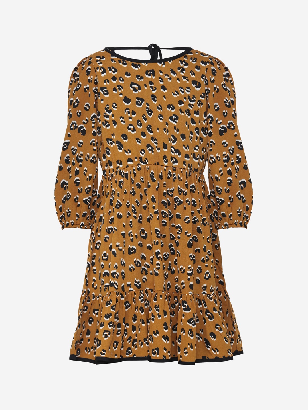 

luyk Girls Mustard Yellow & Black Printed Fit and Flare Dress