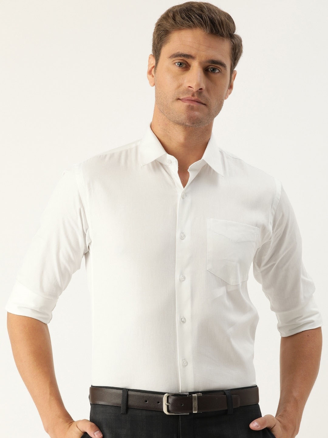 

Hancock Men White Slim Fit Solid Pure Cotton Formal Shirt