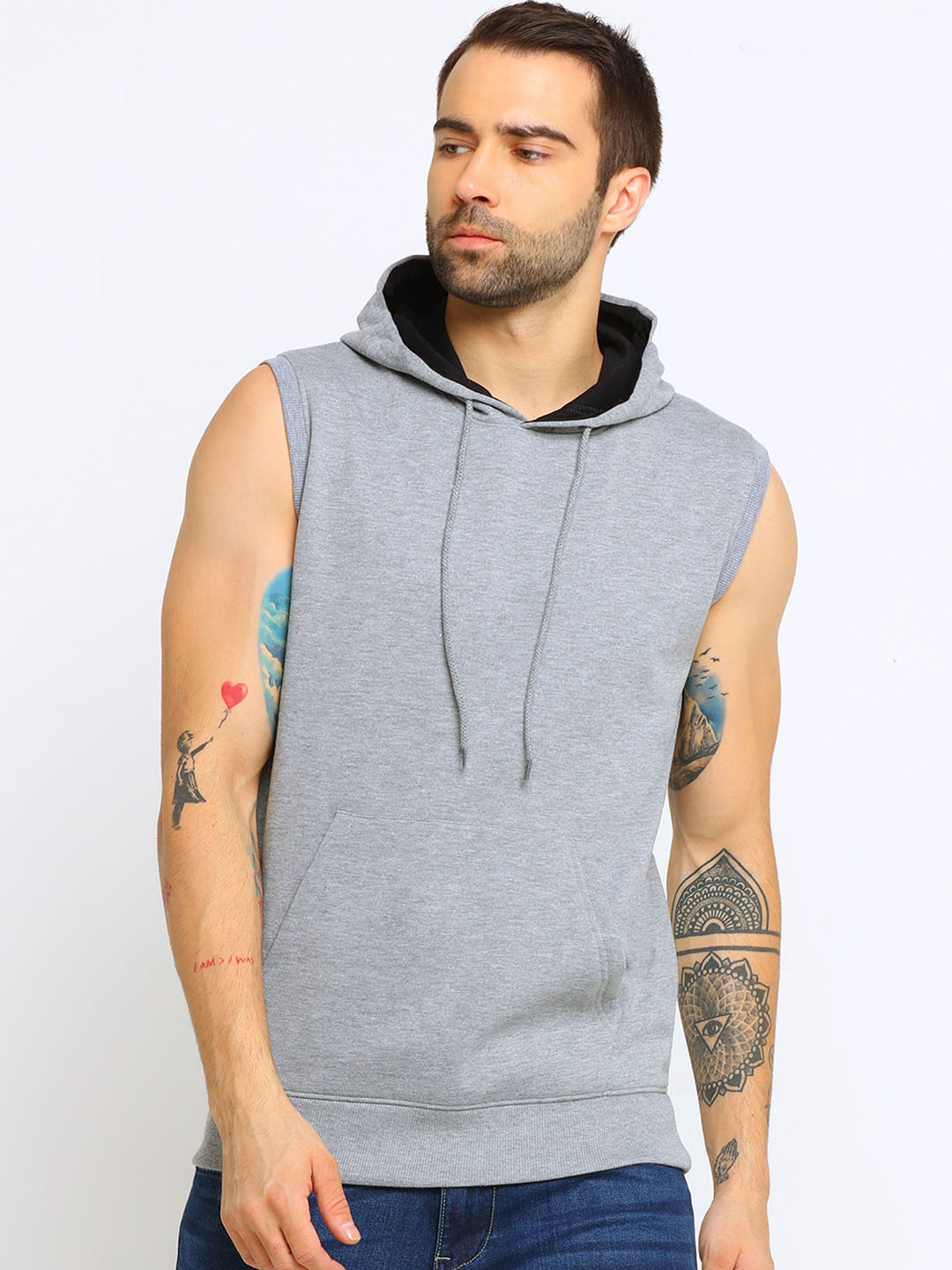 

Maniac Men Grey Solid Hooded Sweatshirt