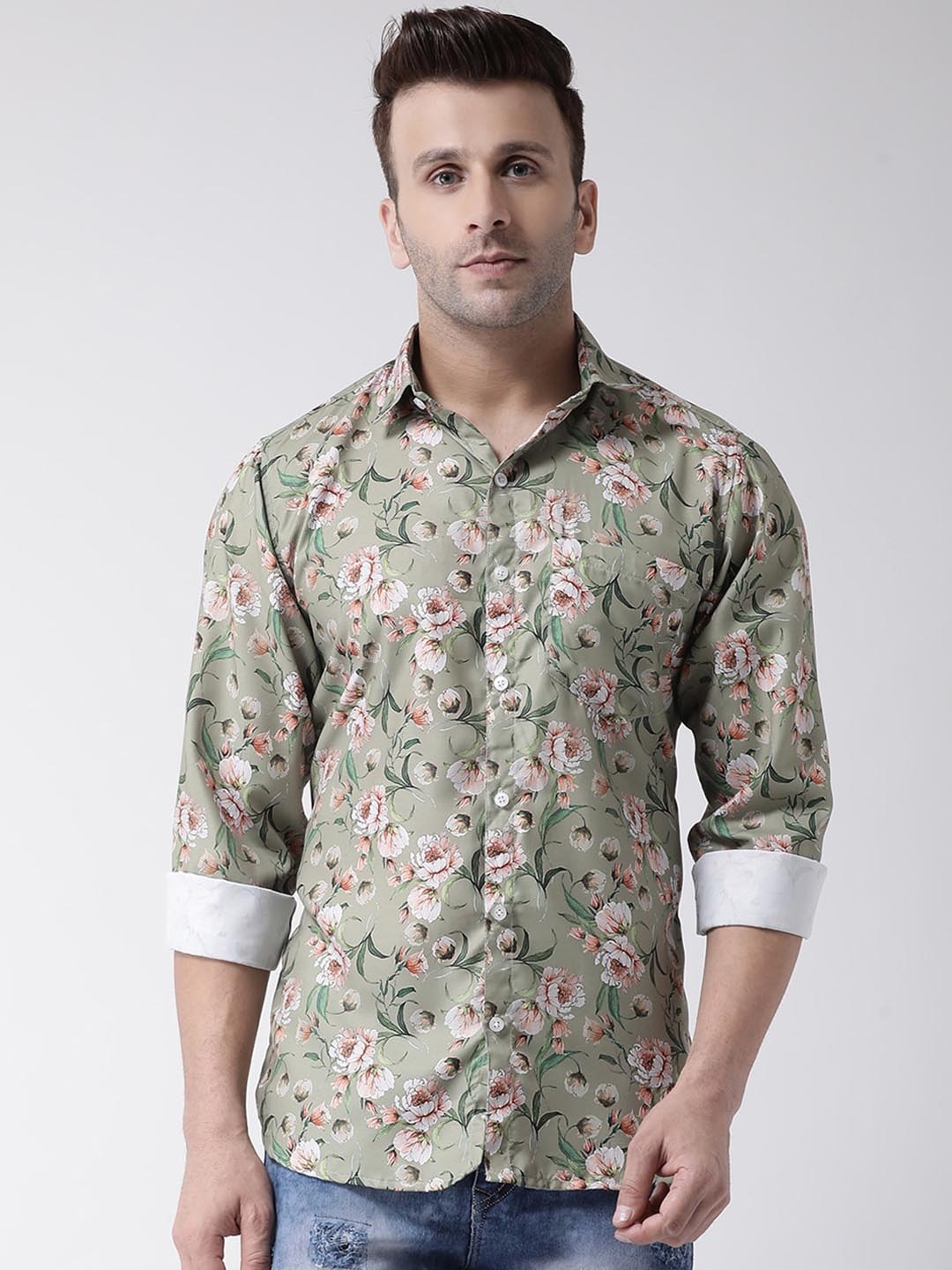 

Hangup Men Green Slim Fit Floral Print Casual Shirt