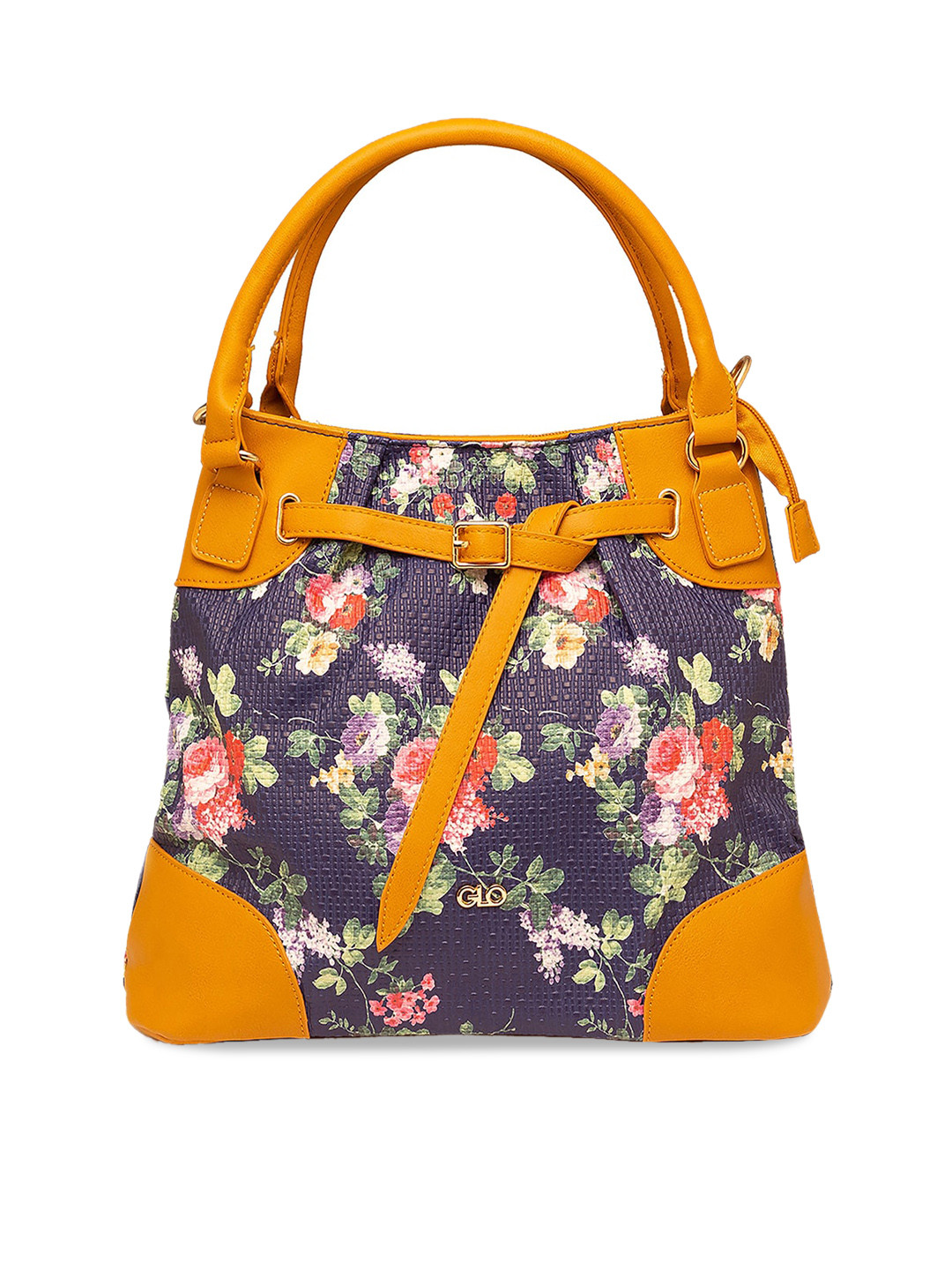 

Globus Navy Blue & Mustard Yellow Printed Handheld Bag