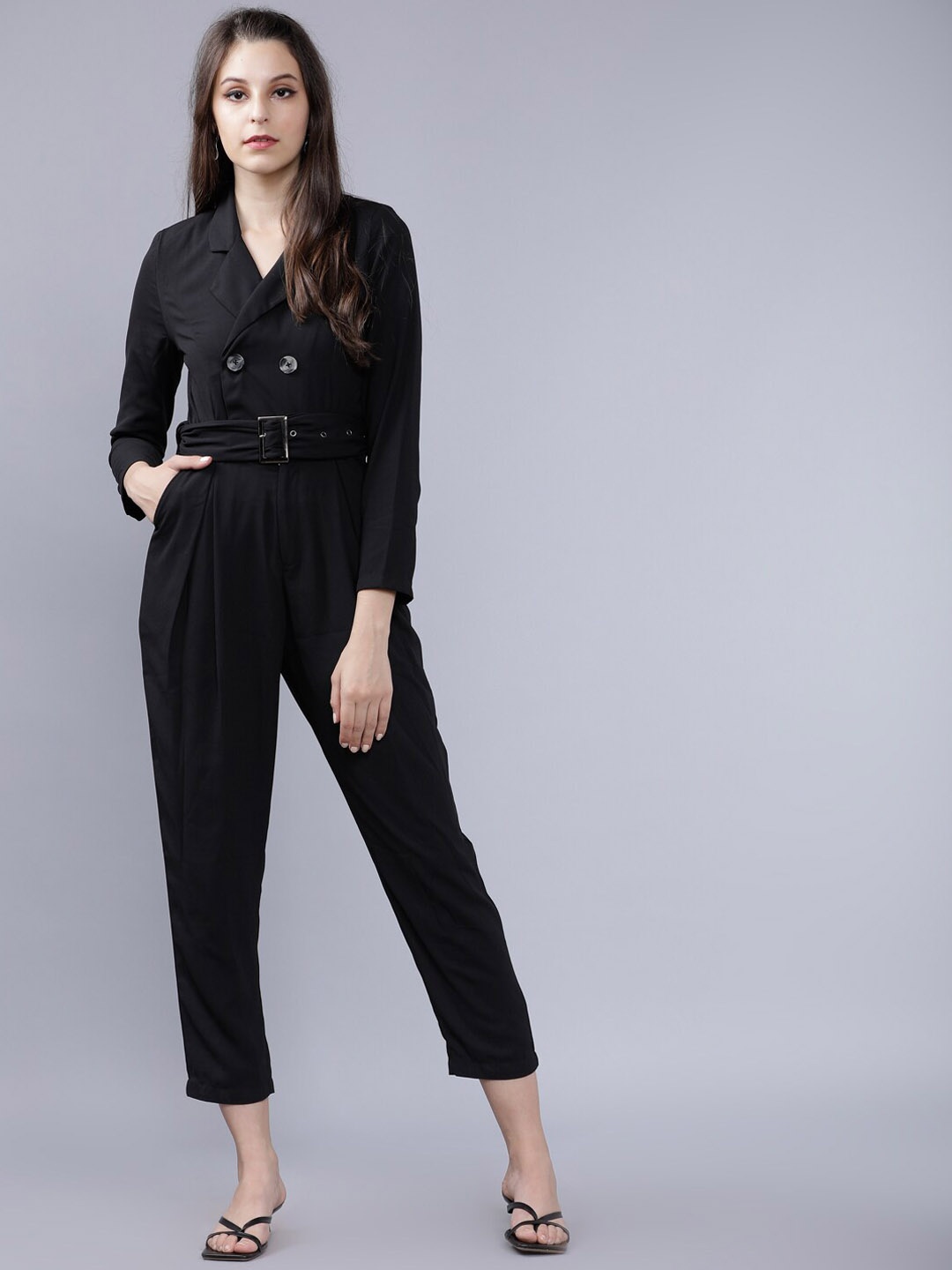 

CHIC BY TOKYO TALKIES Women Black Solid Capri Jumpsuit