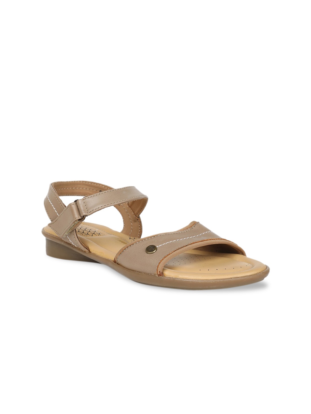 

Bata Women Beige Solid PU Open Toe Flats