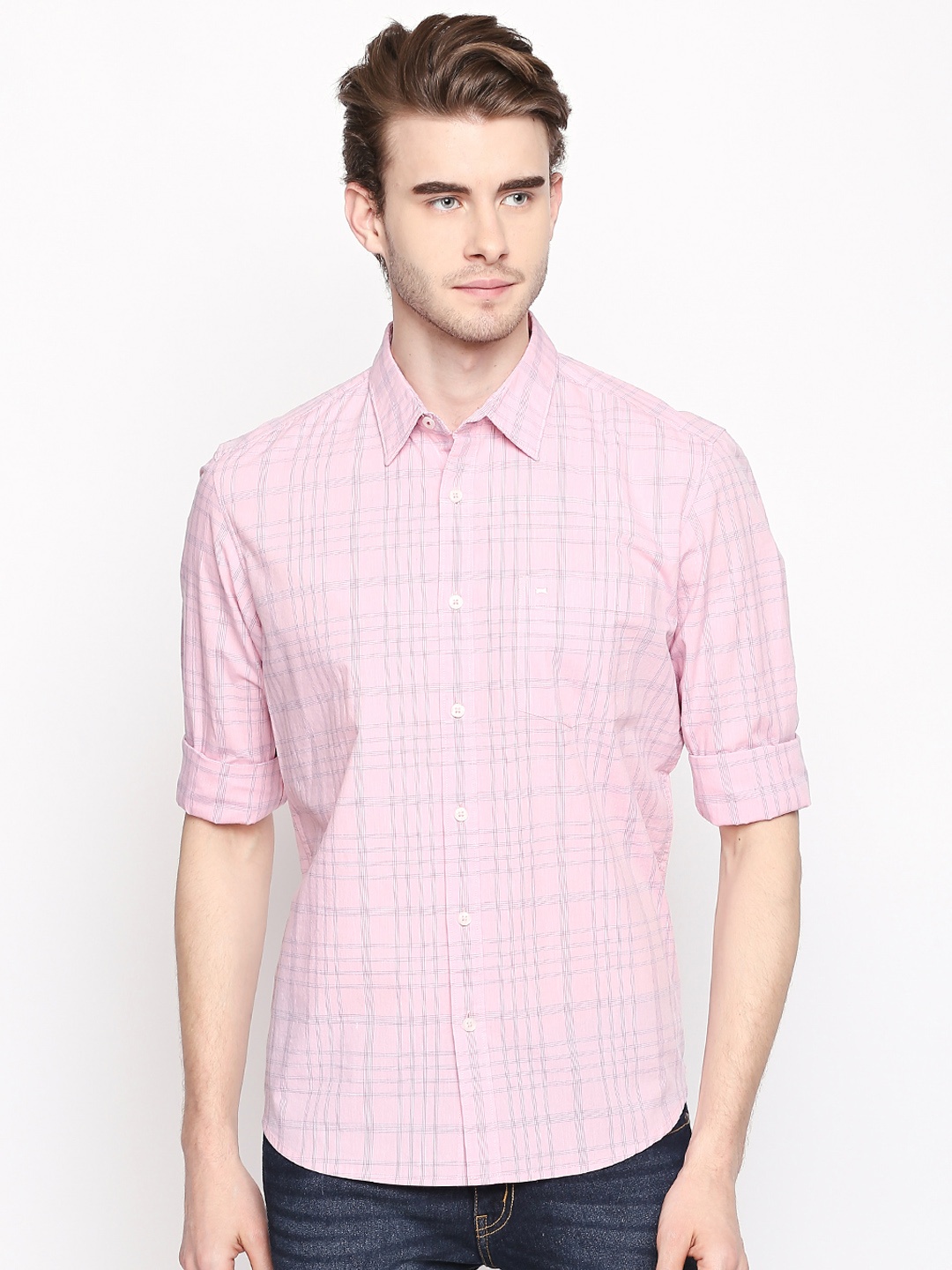 Basics Men Pink Slim Fit Checked Casual Shirt