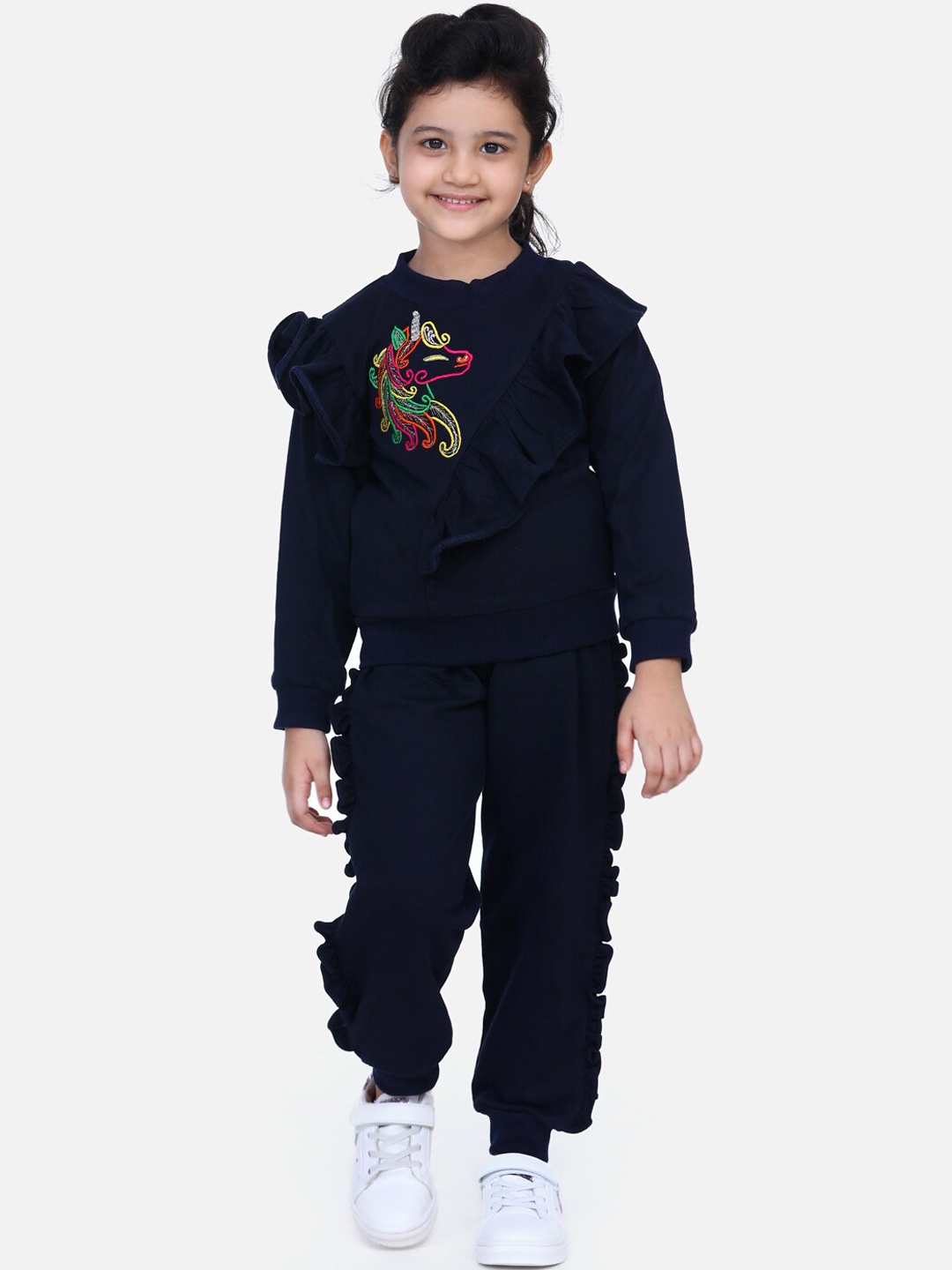 

LilPicks Girls Navy Blue & Yellow Solid Top with Trousers
