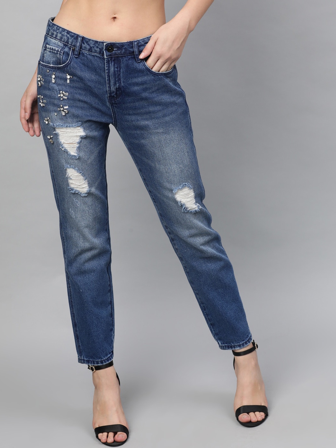 

STREET 9 Women Blue Relaxed Fit Mid-Rise Mildly Distressed Stretchable Jeans
