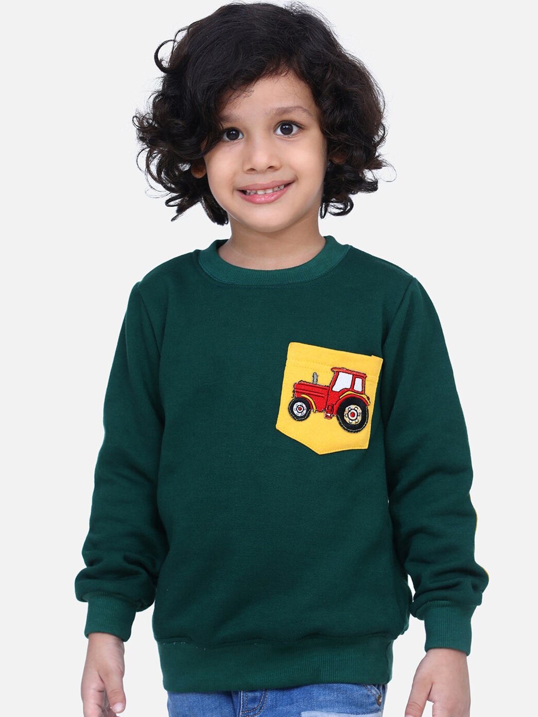 LilPicks Boys Green Printed Hooded Sweatshirt
