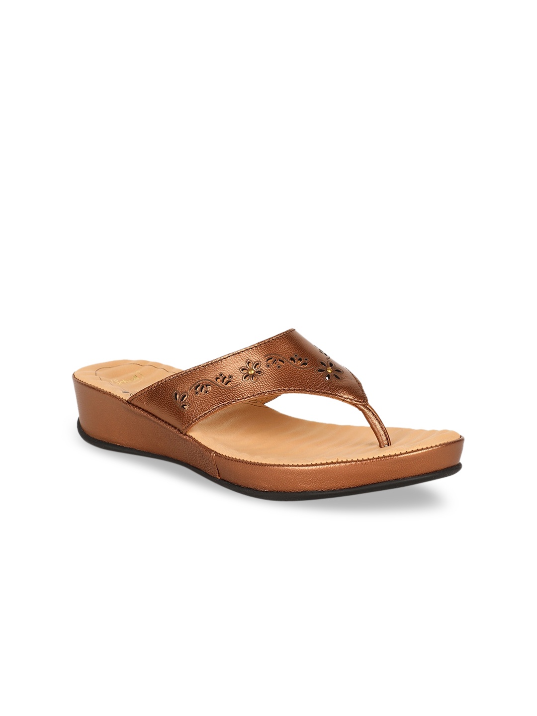 

Scholl Women Brown Textured Leather Open Toe Flats