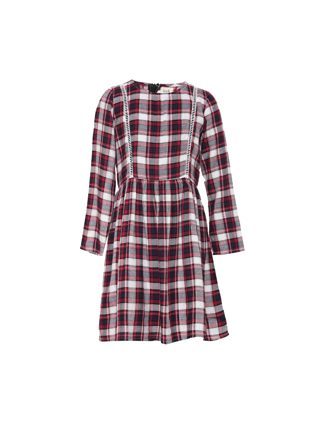 

luyk Girls Red & Grey Checked Fit and Flare Dress