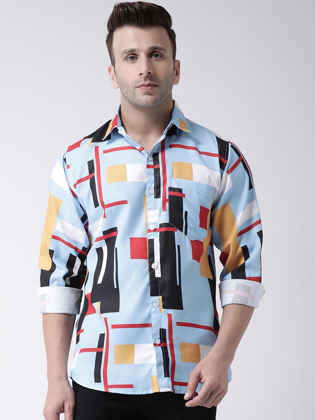 

Hangup Men Blue & Black Slim Fit Printed Casual Shirt