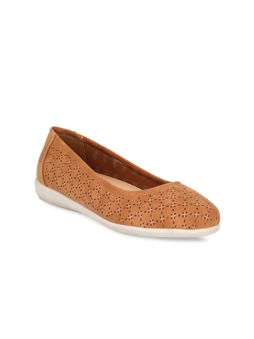 

Bata Women Tan Brown Laser Cut PU Ballerinas