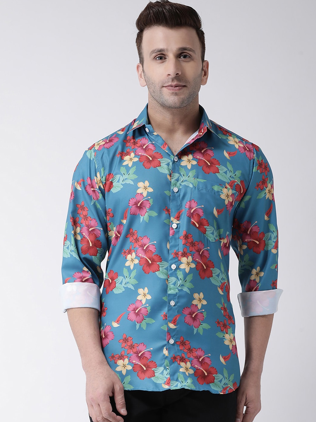 

Hangup Men Blue & Red Slim Fit Printed Casual Shirt