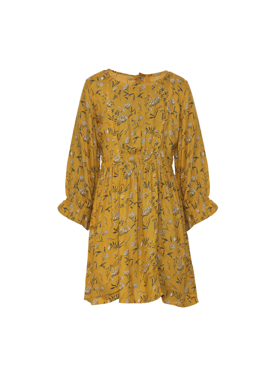 

luyk Girls Mustard Floral Printed Fit and Flare Dress