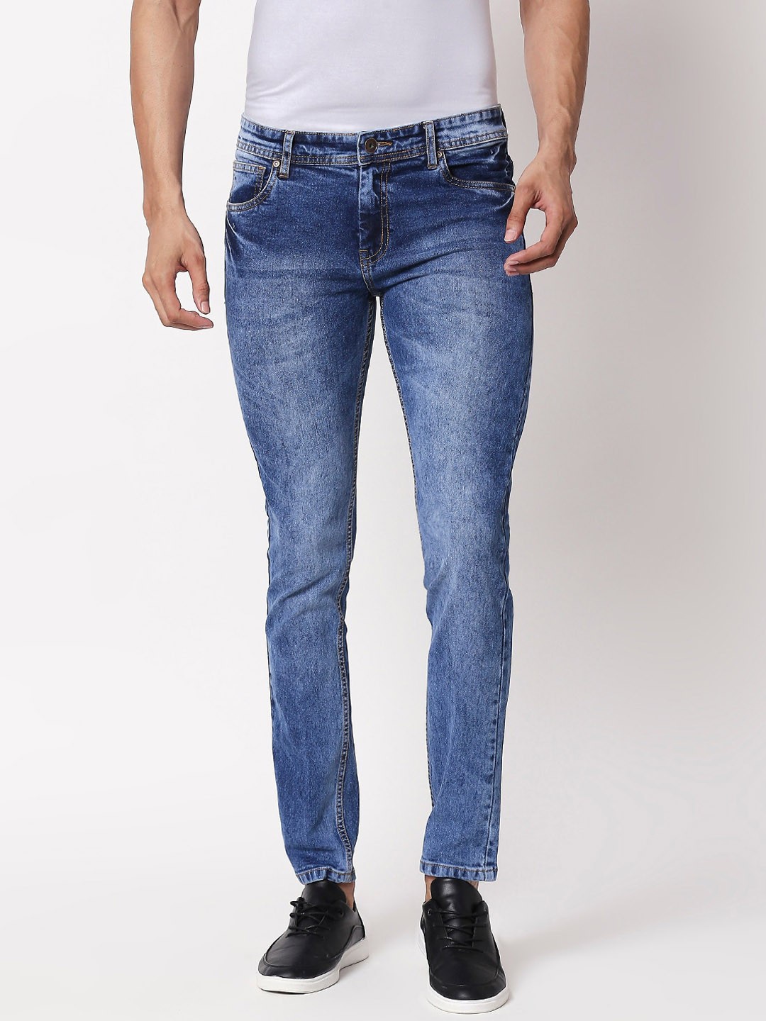 

High Star Men Plus Size Blue Slim Fit Mid-Rise Clean Look Stretchable Jeans