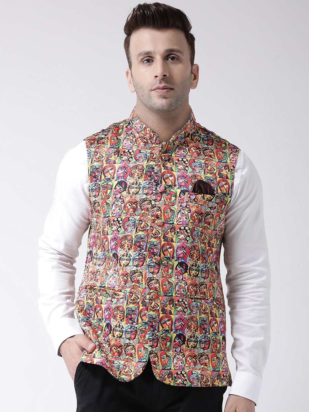 

Hangup Men Multicoloured Printed UV Protected Nehru Jacket, Multi