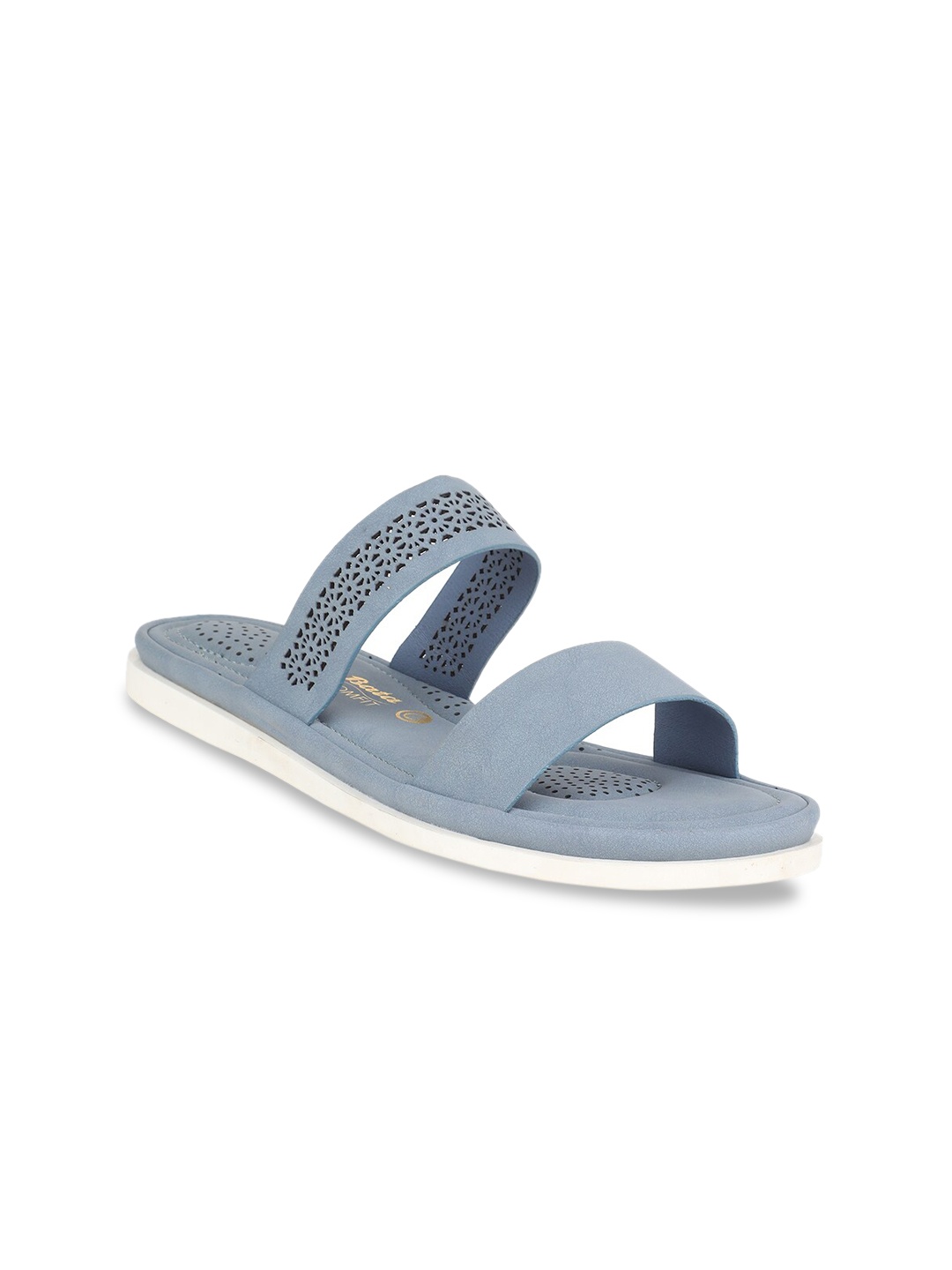 

Bata Women Blue Solid PU Open Toe Flats