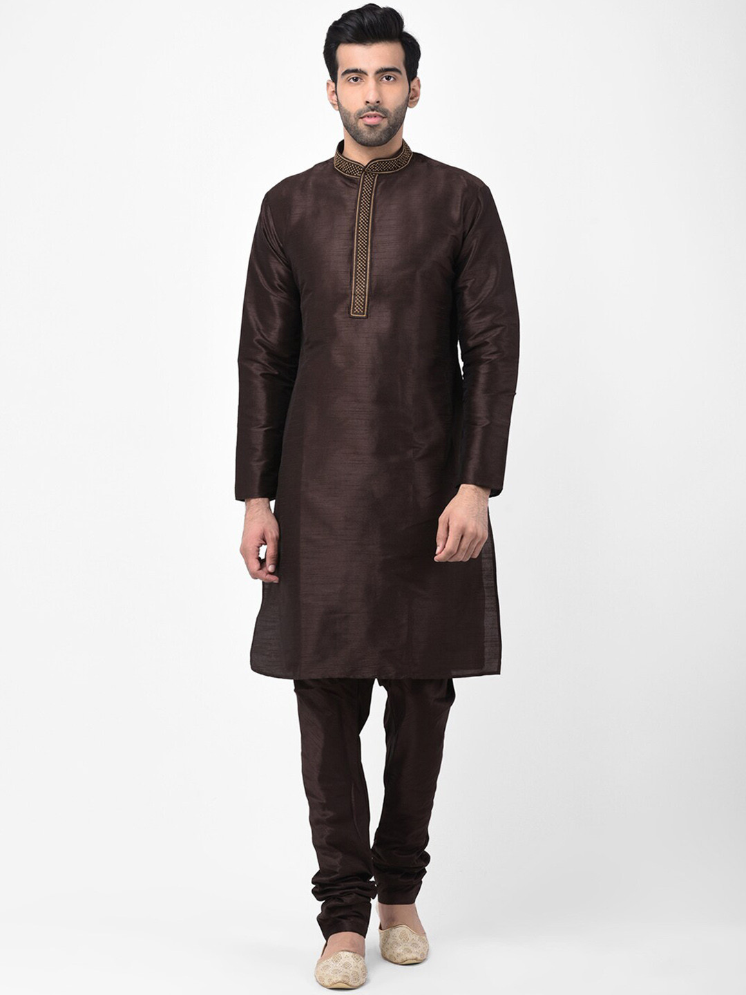 

SG LEMAN Men Coffee Brown Solid Kurta with Churidar