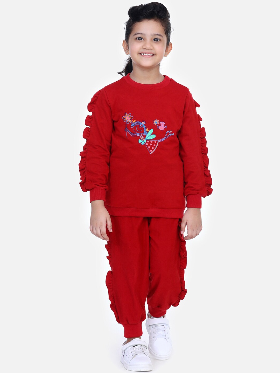 

LilPicks Girls Maroon Printed Top with Joggers