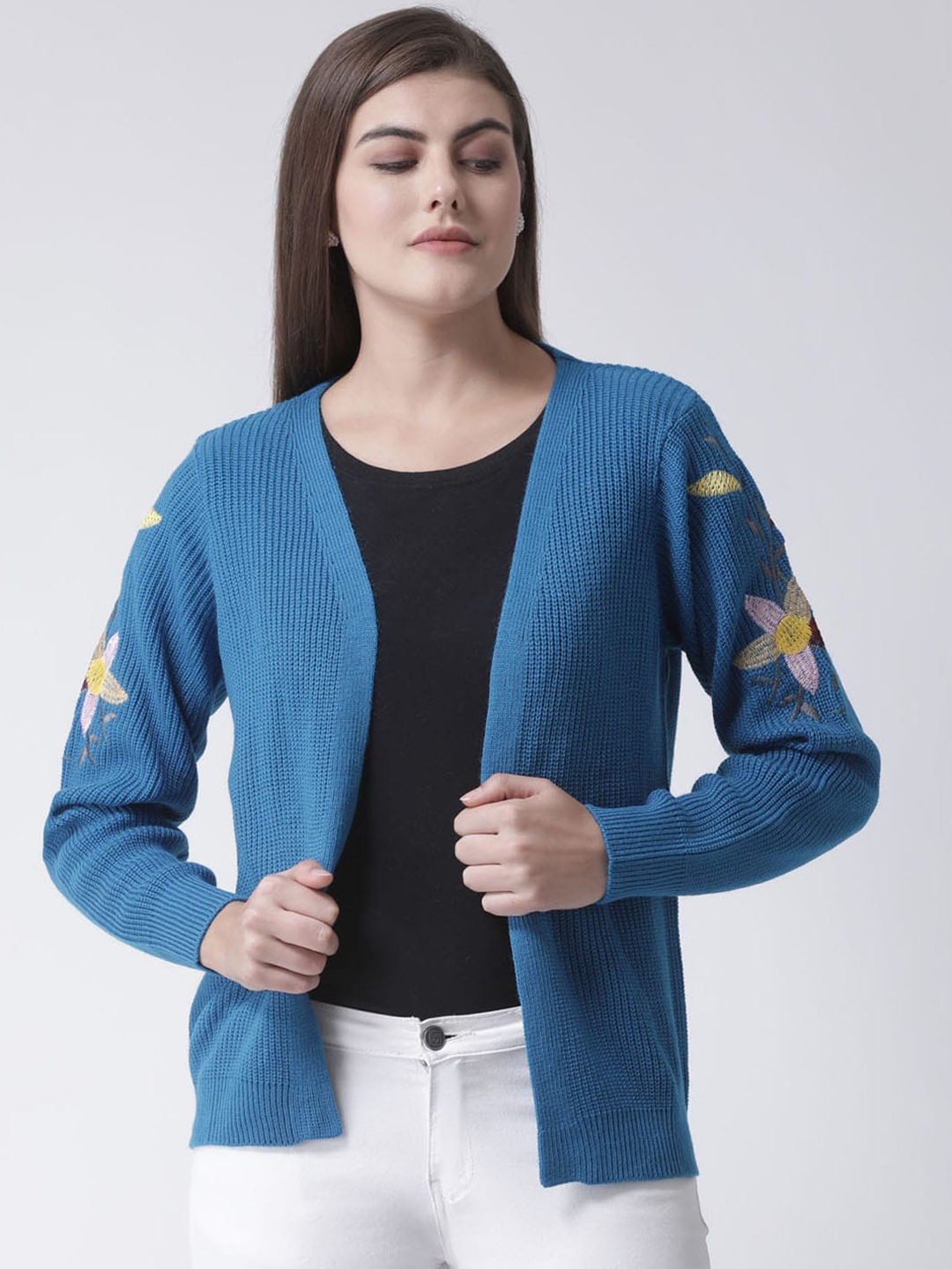 

Club York Women Blue Printed Front-Open Sweater