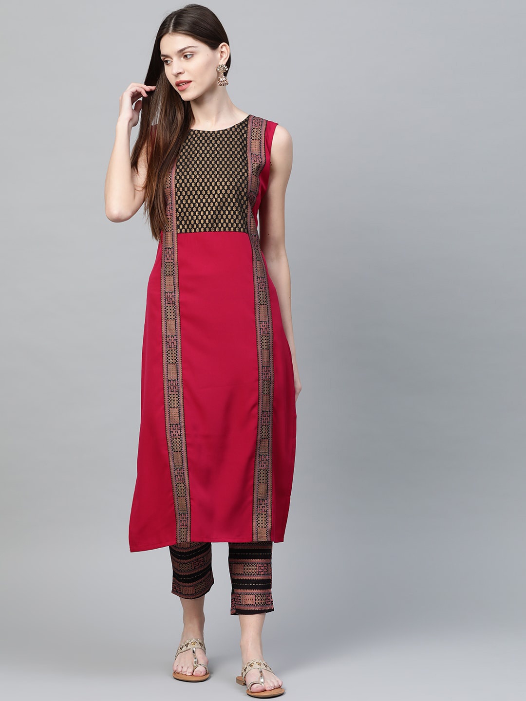 

ZIYAA Women Pink Yoke Design A-Line Kurta