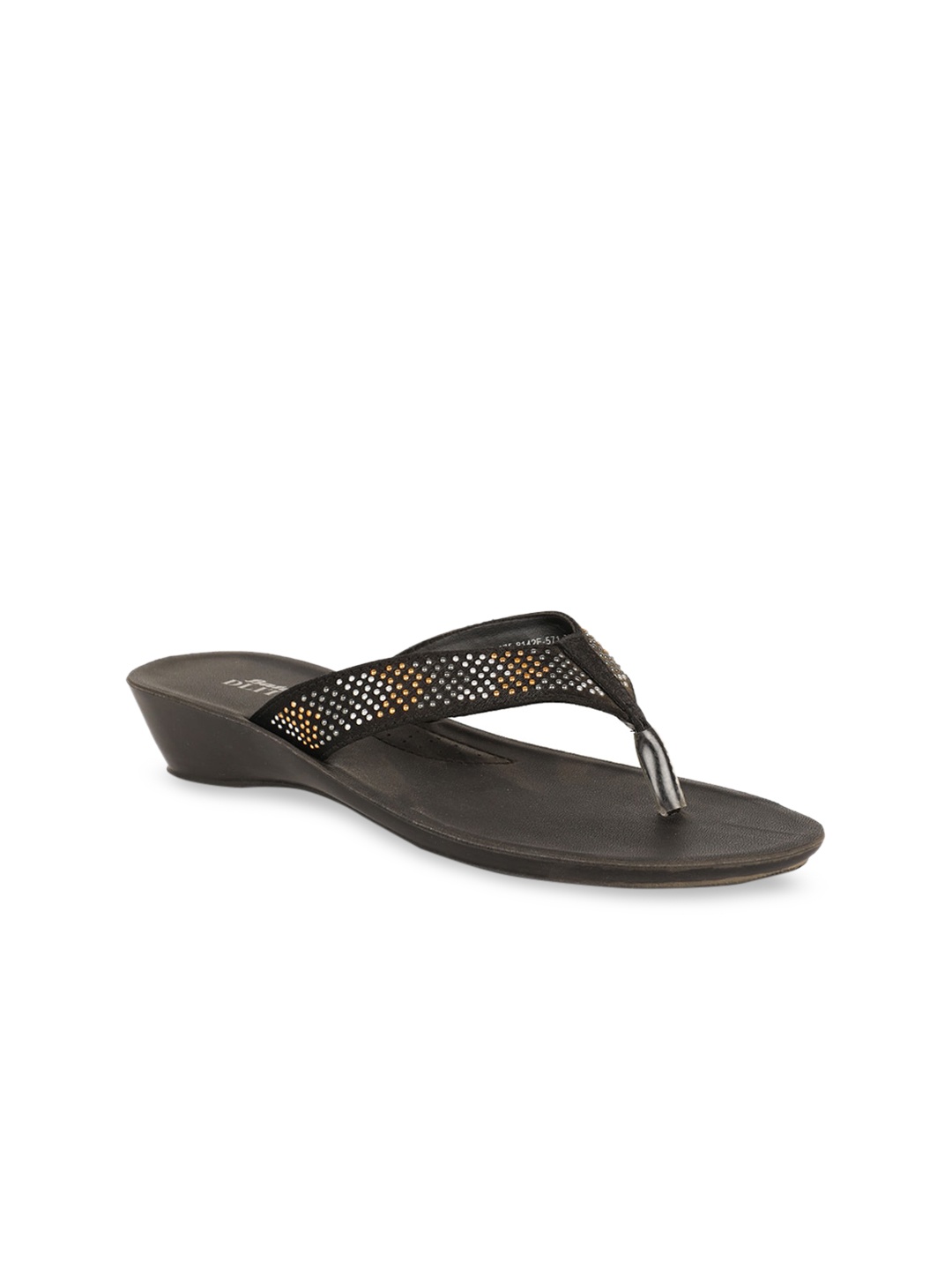 

Bata Women Black Embellished PU Open Toe Flats