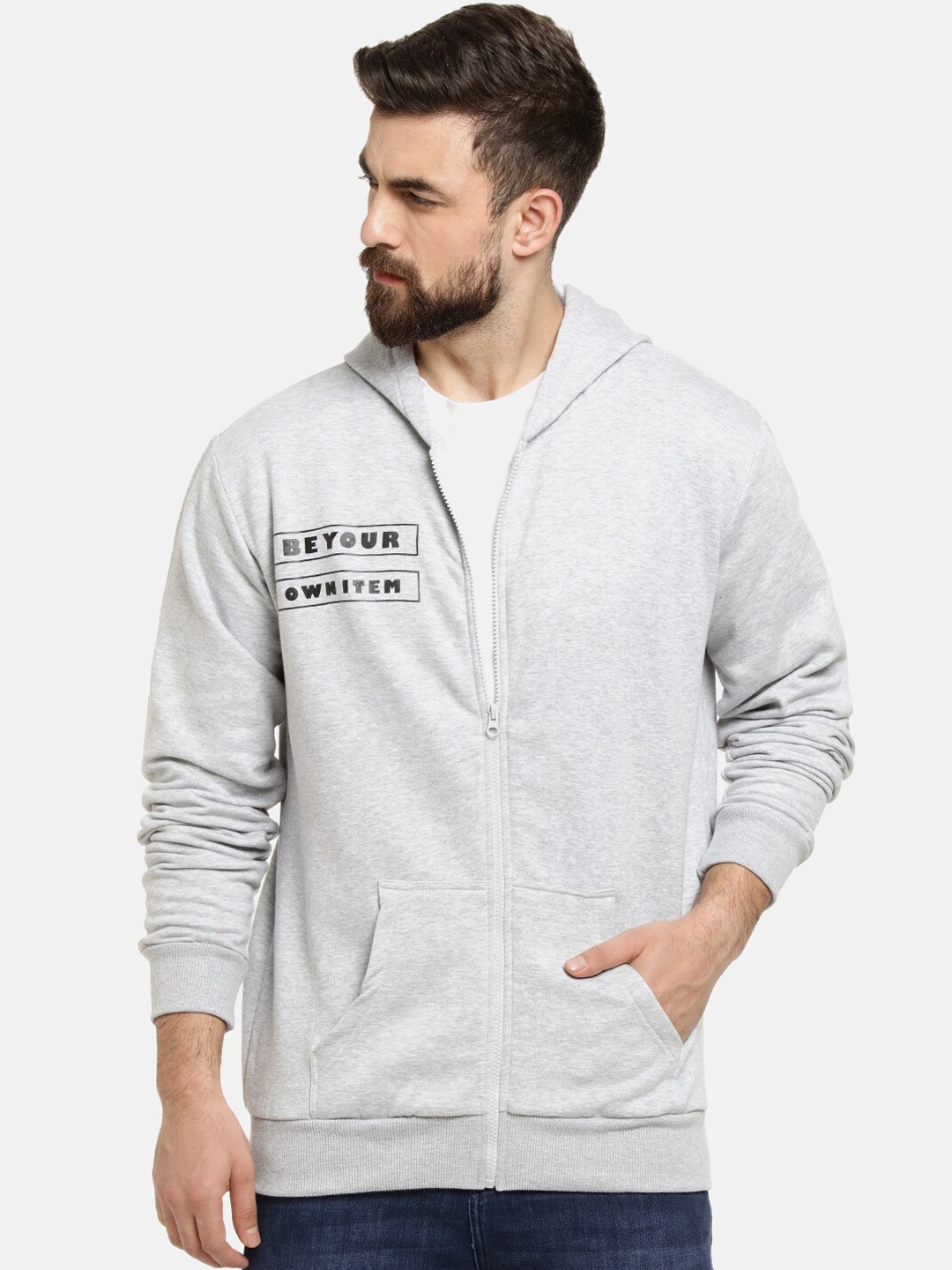 

Campus Sutra Men Grey Solid Hooded Sweatshirt