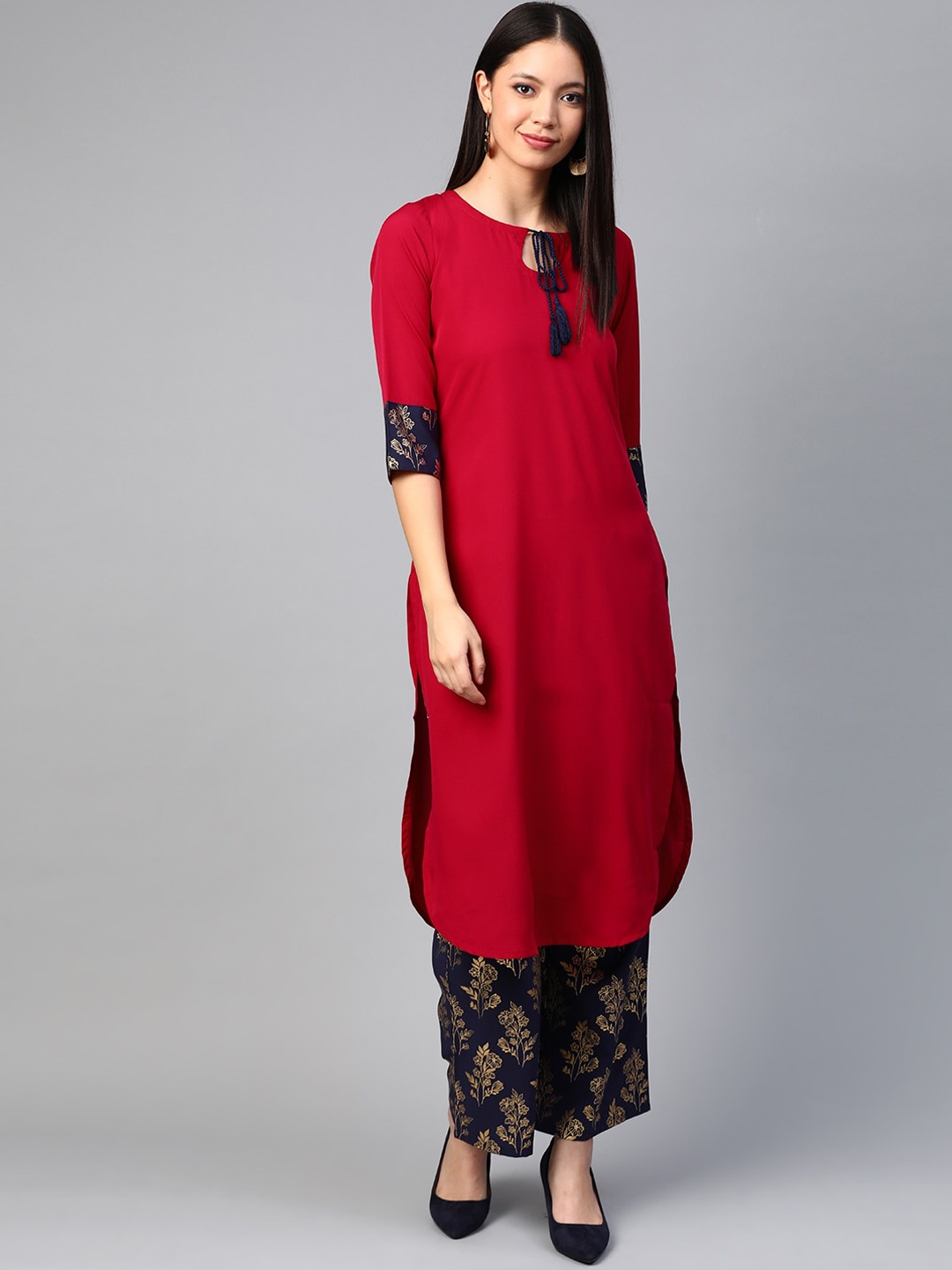 

ZIYAA Women Magenta Solid Pathani Kurta
