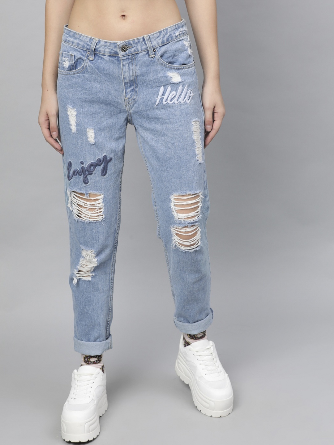 

STREET 9 Women Blue Relaxed Fit Mid-Rise Highly Distressed Stretchable Jeans