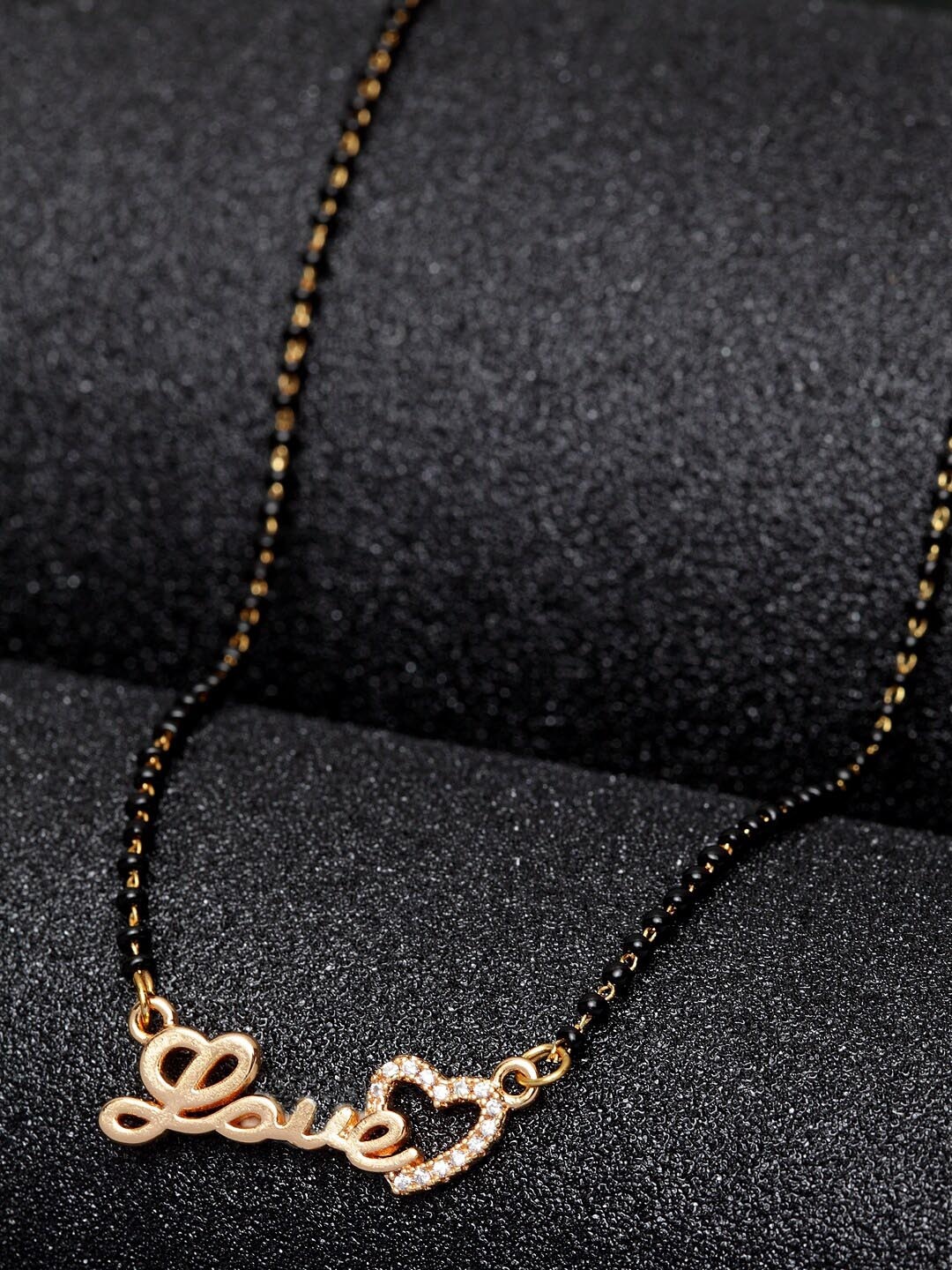 

Bhana Fashion Gold-Plated Black & White AD-Studded Beaded Mangalsutra