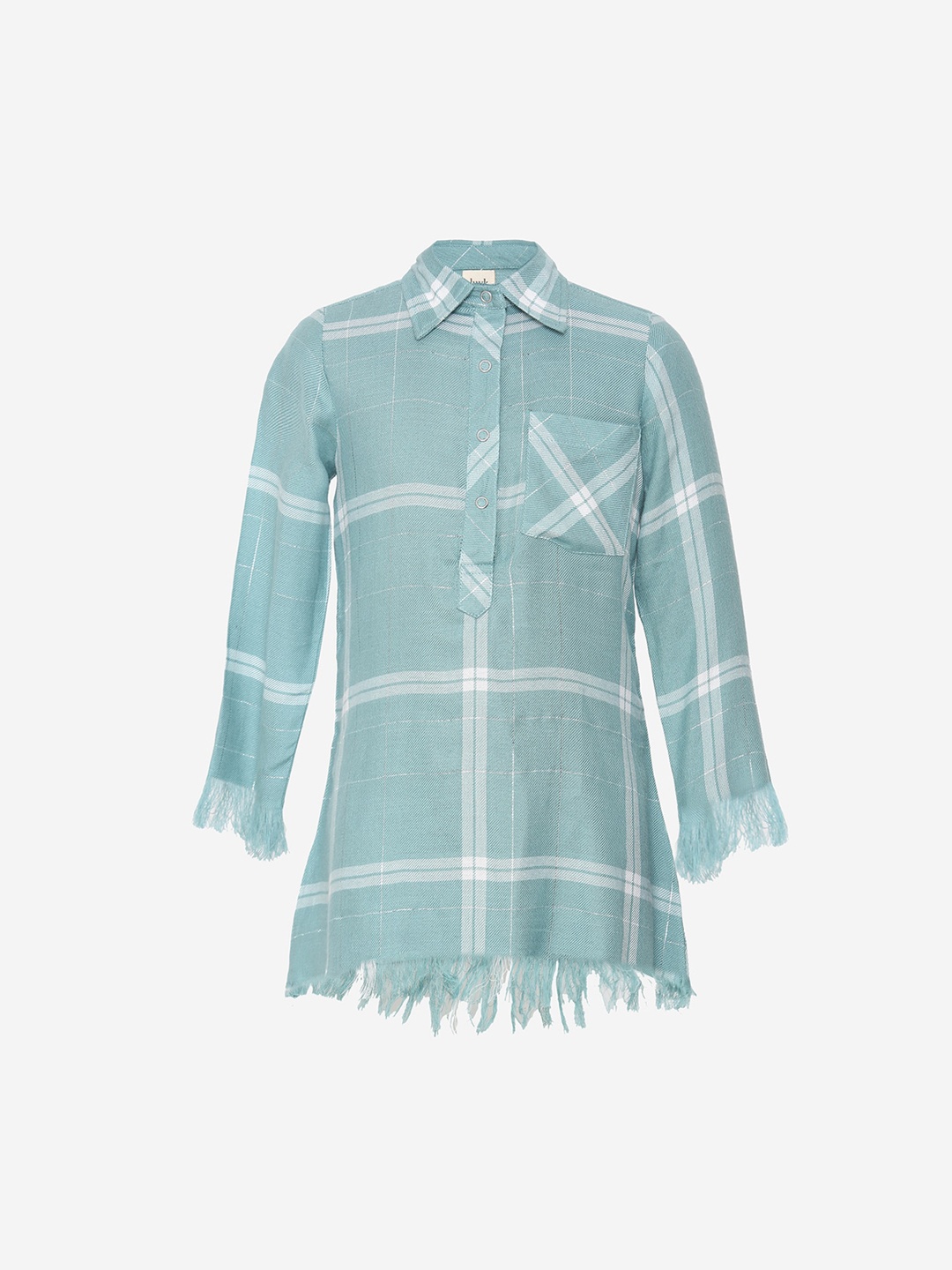 

luyk Girls Sea Green & White Checked Shirt Dress