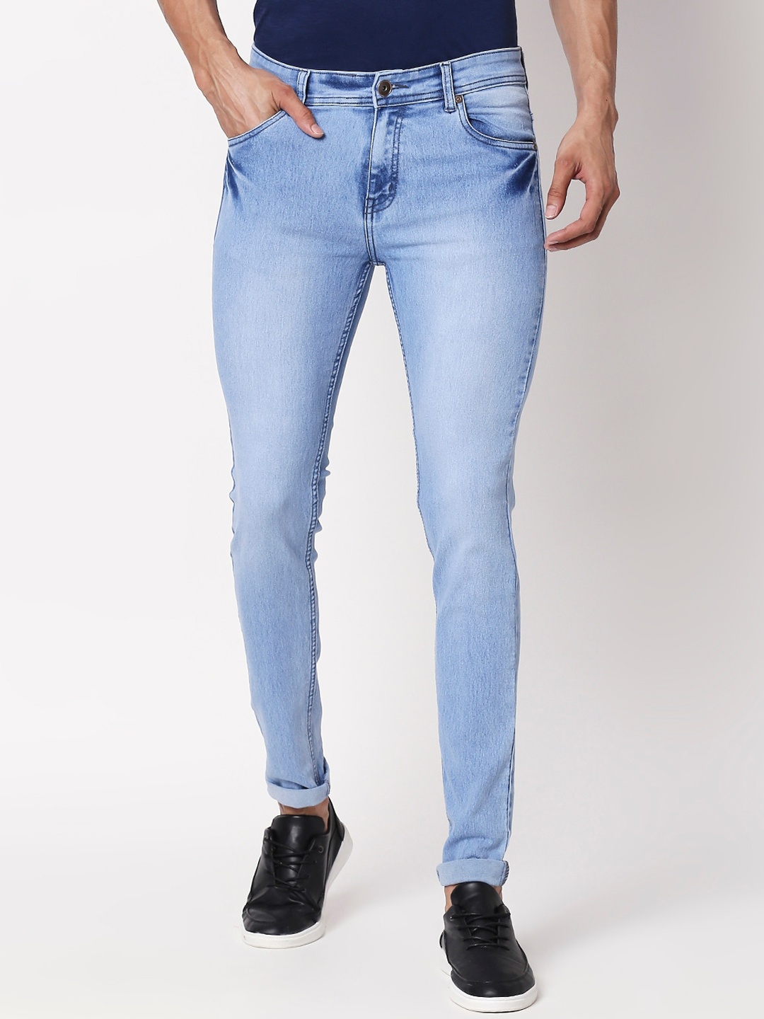 

High Star Men Plus Size Blue Slim Fit Mid-Rise Clean Look Stretchable Jeans