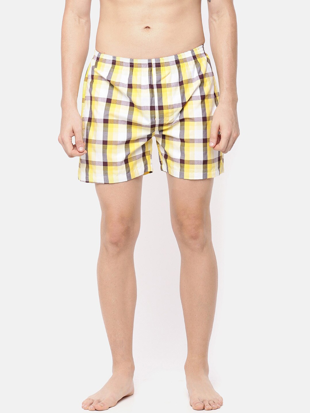 

Cross Court Men Yellow & Grey Checked Pure Cotton Boxers